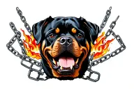 rottweiler angry with a chain side view tattoo design idea