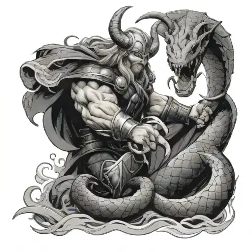 Thor fights jormungandr  tattoo design idea