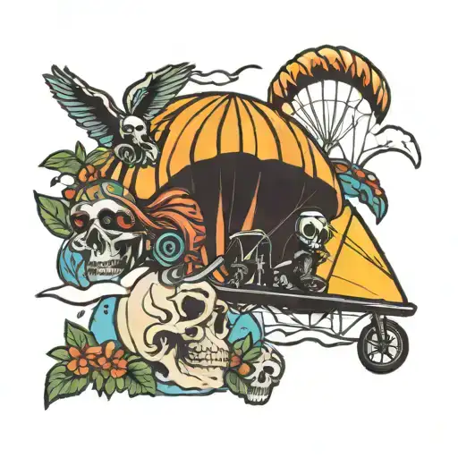 paraglider skullhead hawaiian tattoo design idea