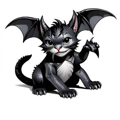 toothless how to train your dragon mixed with a cat curled tattoo design idea