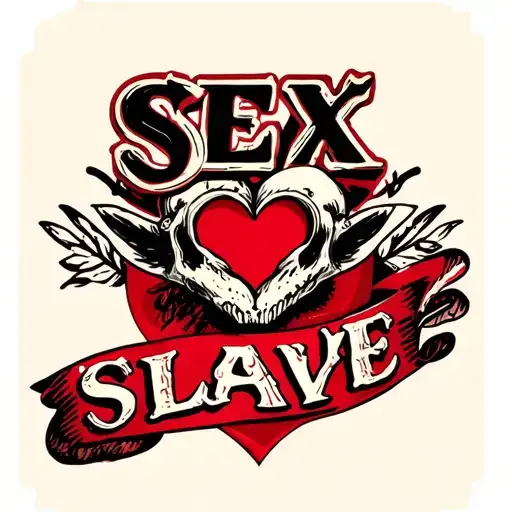 A ♡ mark on the background of the words "Sex slave" tattoo design idea