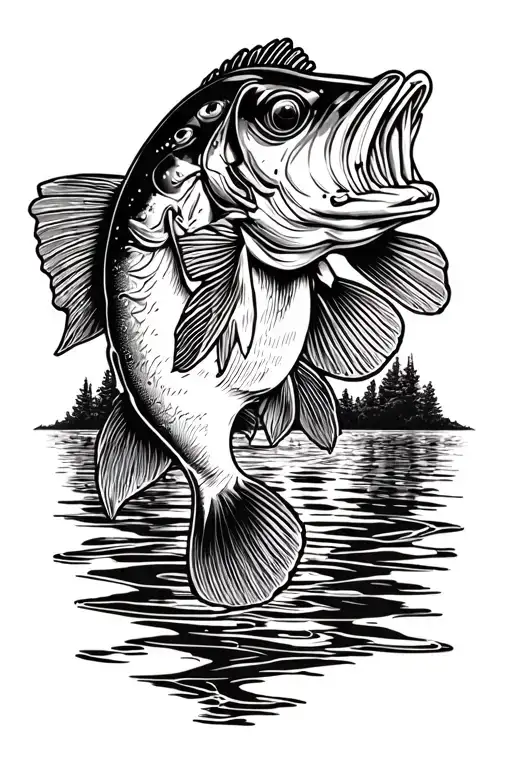 bass fishing scene inspired tattoo design idea