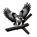 Red Tailed Hawk sitting on a cross tattoo design idea
