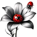 black and white flower with red ladybug tattoo design idea
