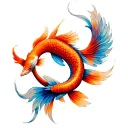 koi fish transforming metal into a phoenix tattoo design idea