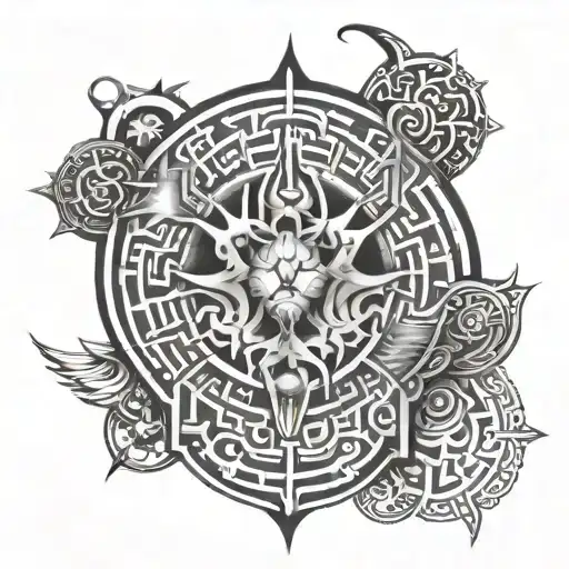 Labyrinth and mandala design incorporating tattoo design idea