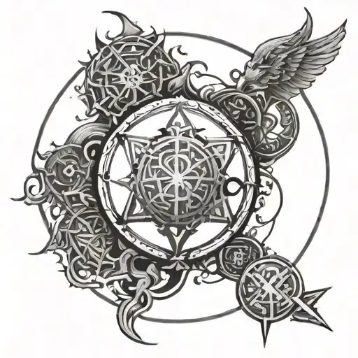 **Basic Circle with Sigils**: Start with a plain circle and add a few simple sigils or runes evenly spaced around the ci tattoo design idea