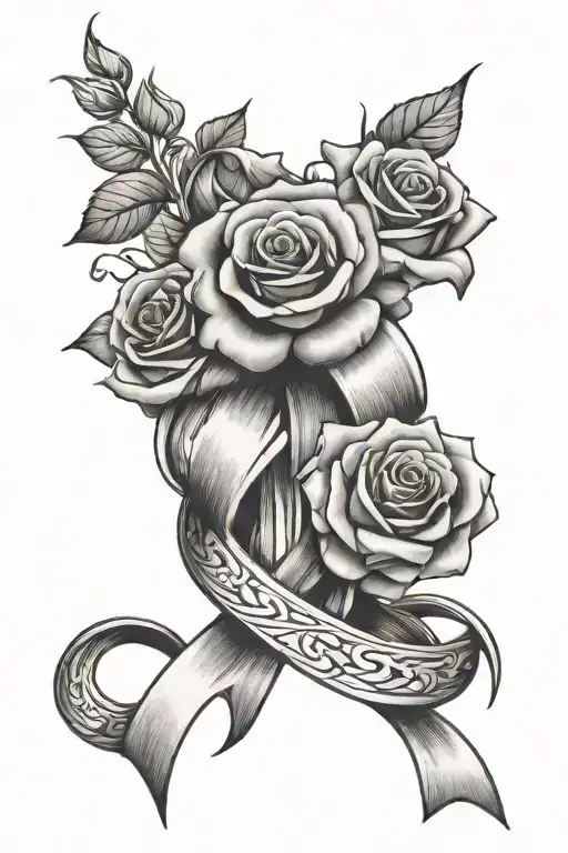 roses and cancer ribbon intertwined tattoo design idea