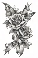 roses and cancer ribbon intertwined tattoo design idea