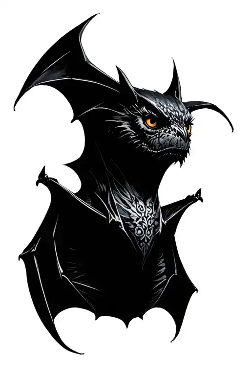 symmetrical front view headless bat tattoo design idea