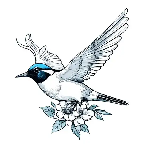 swallow with flowers tattoo design idea