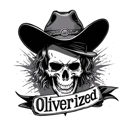 "oliverized" outlaw skull cowboy tattoo design idea