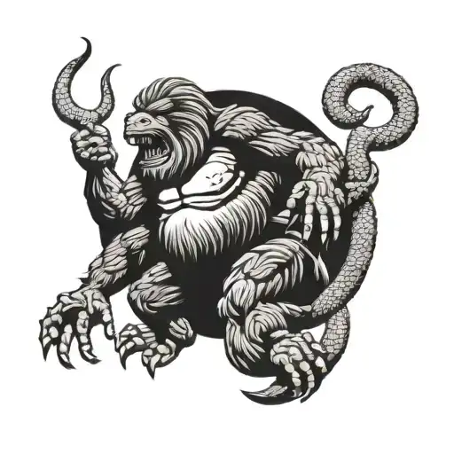 sasquatch fighting a rattlesnake tattoo design idea