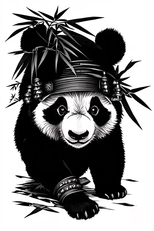 panda samurai bamboo tattoo design idea