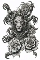 lion scorpion crab surrounded by roses tattoo design idea