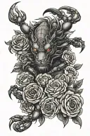 lion scorpion crab surrounded by roses tattoo design idea
