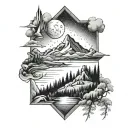 mountain, river, Leo, travel, engineering, moon tattoo design idea
