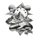 mountain, river, Leo, travel, engineering, moon tattoo design idea