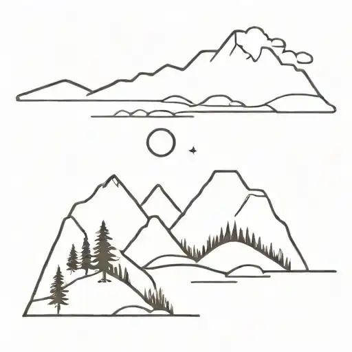 western landscape and mountains tattoo design idea