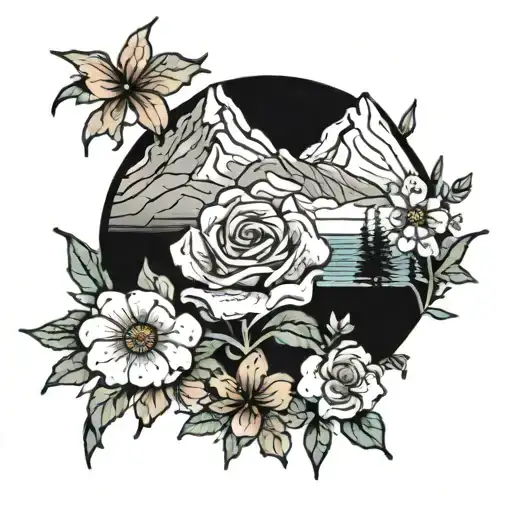 mountain, anxiety, love, flowers, ocean tattoo design idea