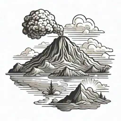 Painter's brush painting a volcano tattoo design idea