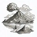 Painter's brush painting a volcano tattoo design idea