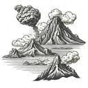 Painter's brush painting a volcano tattoo design idea