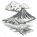 Painter's brush painting a volcano tattoo design idea