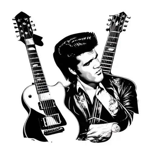 Elvis Presley face on a guitar tattoo design idea