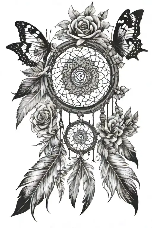 feathers mandala dreamcatcher flowers free spirit butterflies tattoo design idea