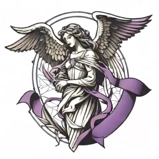 Guardian Angel with purple ribbon tattoo design idea