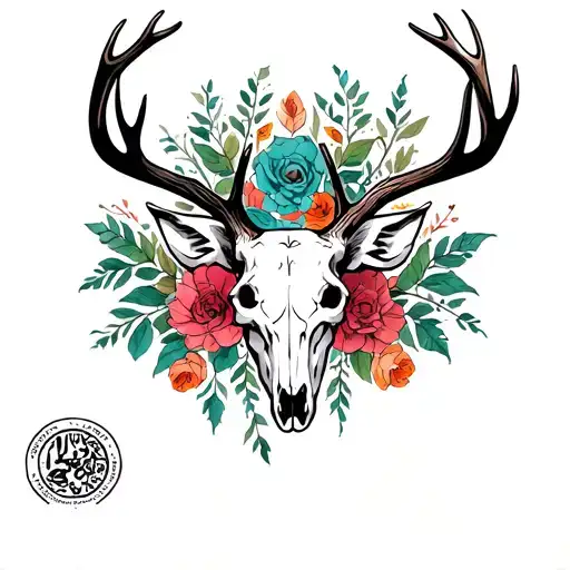deer skull tattoo design idea