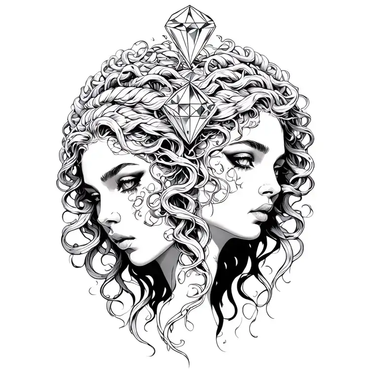 2 Medusa sisters sexual diamond tattoo design idea