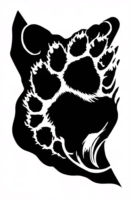 1. Upper part- Human hand (stylized, with flowing lines),- Fingers transition into husky paw prints (as if the hand is tattoo design idea