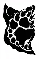 1. Upper part- Human hand (stylized, with flowing lines),- Fingers transition into husky paw prints (as if the hand is tattoo design idea