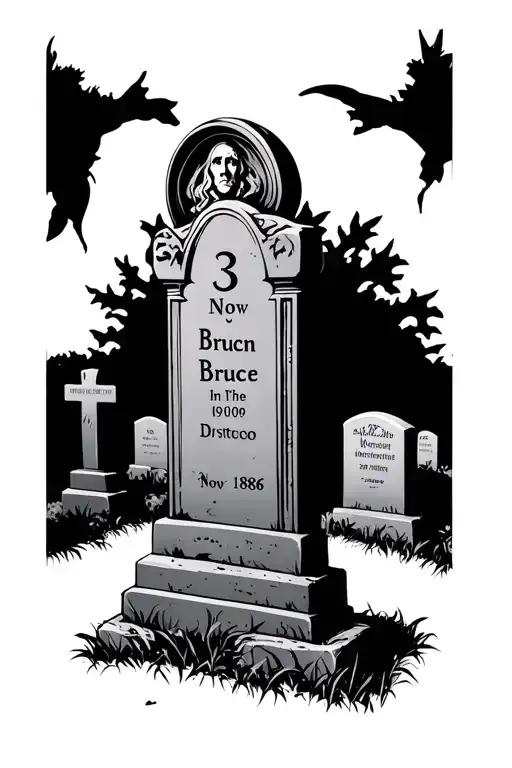 graveyard shaeleen Bruce on a tombstone with the date 3 Nov 1986-... tattoo design idea