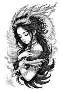 Ryujin can be seen wrapped around a girl. It can symbolize strength, wisdom and protection. tattoo design idea