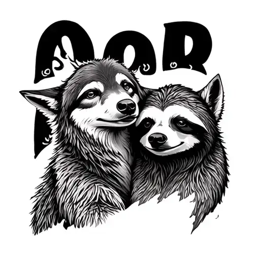 wolf and sloth couple enjoying tattoo design idea