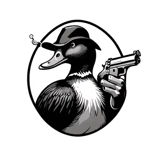 duck holding a gun smoking a cigar tattoo design idea