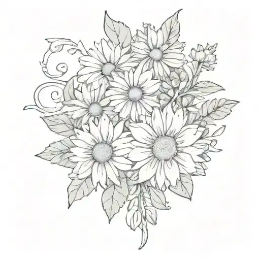 Vines around shoulder, several herbs mixed, with daisies. High detail with dull color. "Word's aren't enough" under. tattoo design idea