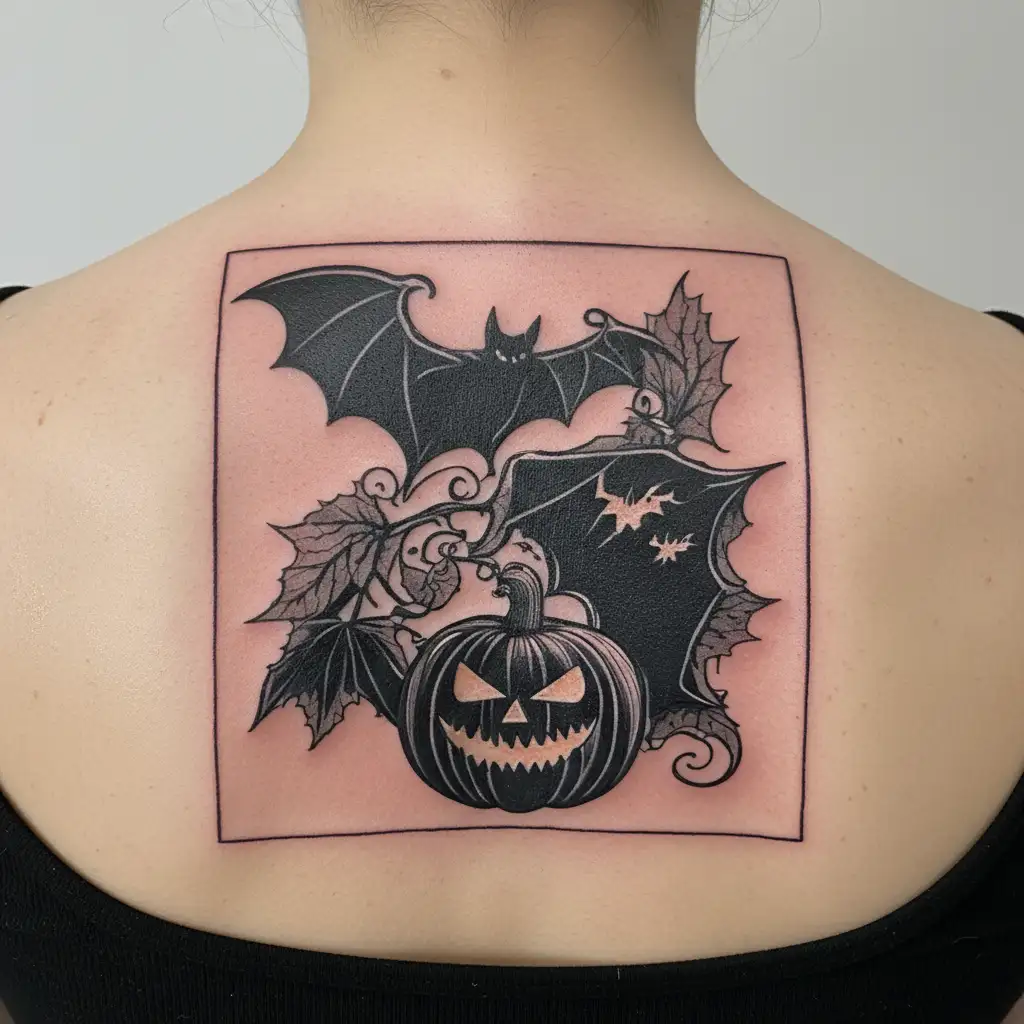 bat and pumpkin tattoo design idea