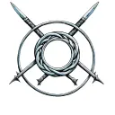 a tattoo design of the ouroboros mirror so I can visualize it with two Swords crossing behind the mirror in in a finelin tattoo design idea