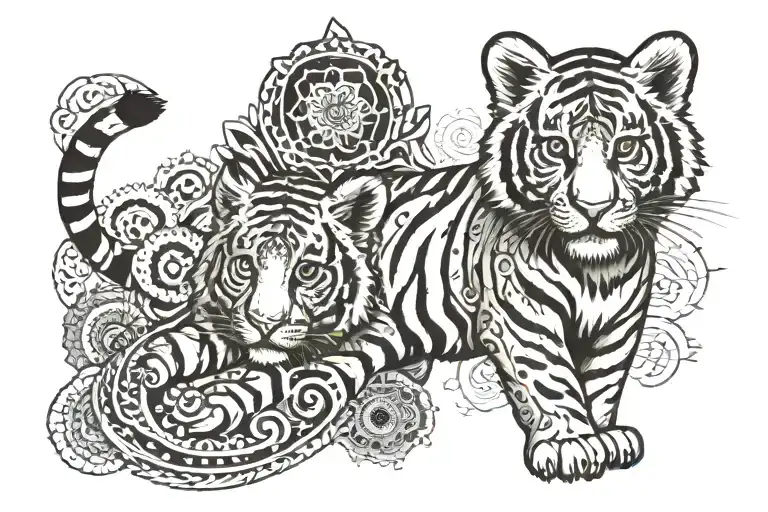 tiger cub include mandalas tattoo design idea