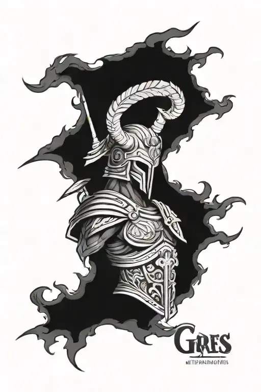 blackwork tattoo design of god ares for side thigh tattoo design idea