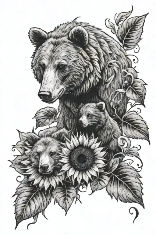 sunflowers with mama bear and baby bear tattoo design idea