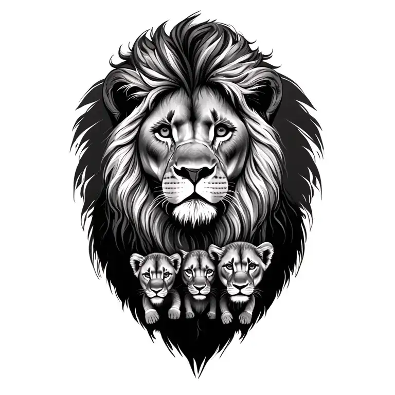 lion. lioness and 4 cubs tattoo design idea