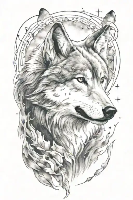wolf space tattoo design idea