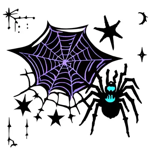 set in witchs but has a basic star, cuarso, spider, cobwebs, tattoo design idea
