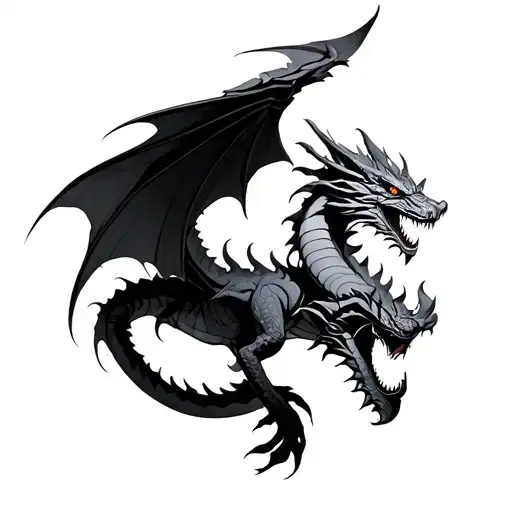dragon flying cyber sigilism tattoo design idea