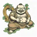 budai laughing buddha sitting side tattoo design idea